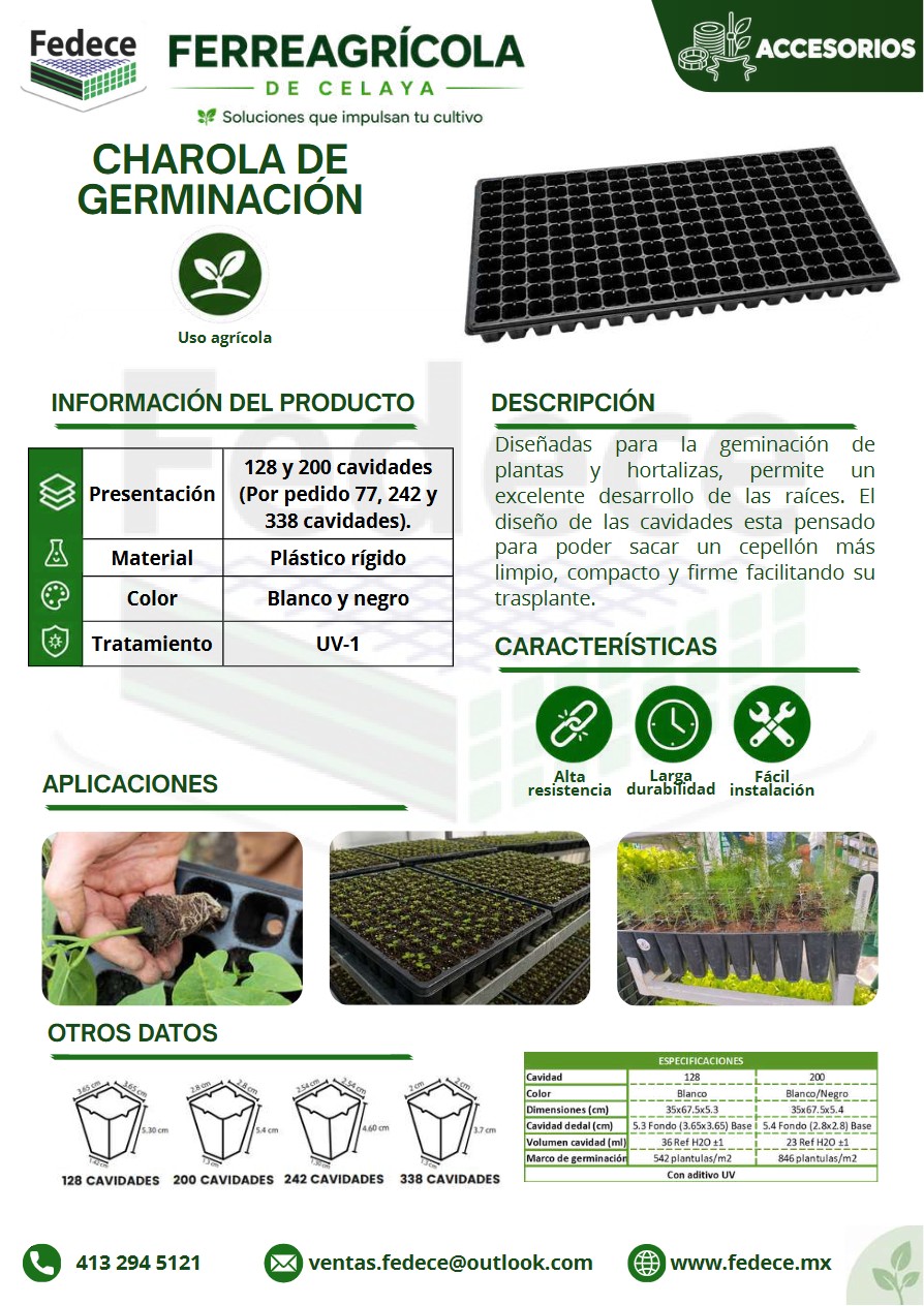 Portada de ficha técnica de CHAROLA PARA GERMINACIÓN