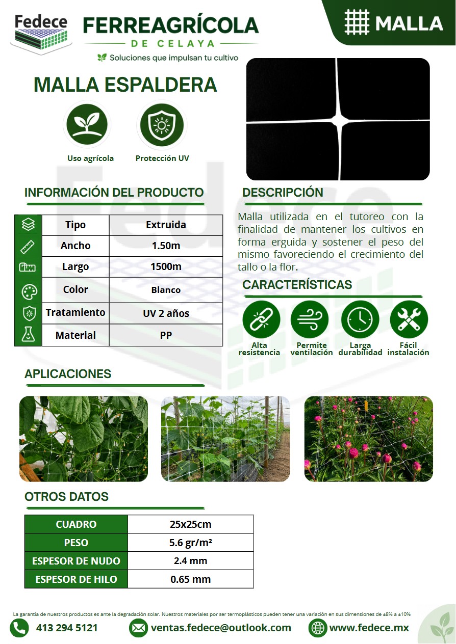 Portada de ficha técnica de MALLA ESPALDERA