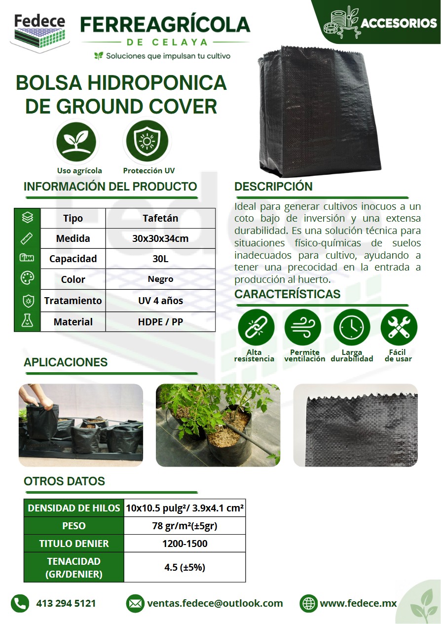 Portada de ficha técnica de BOLSA HIDROPÓNICA DE GROUND COVER
