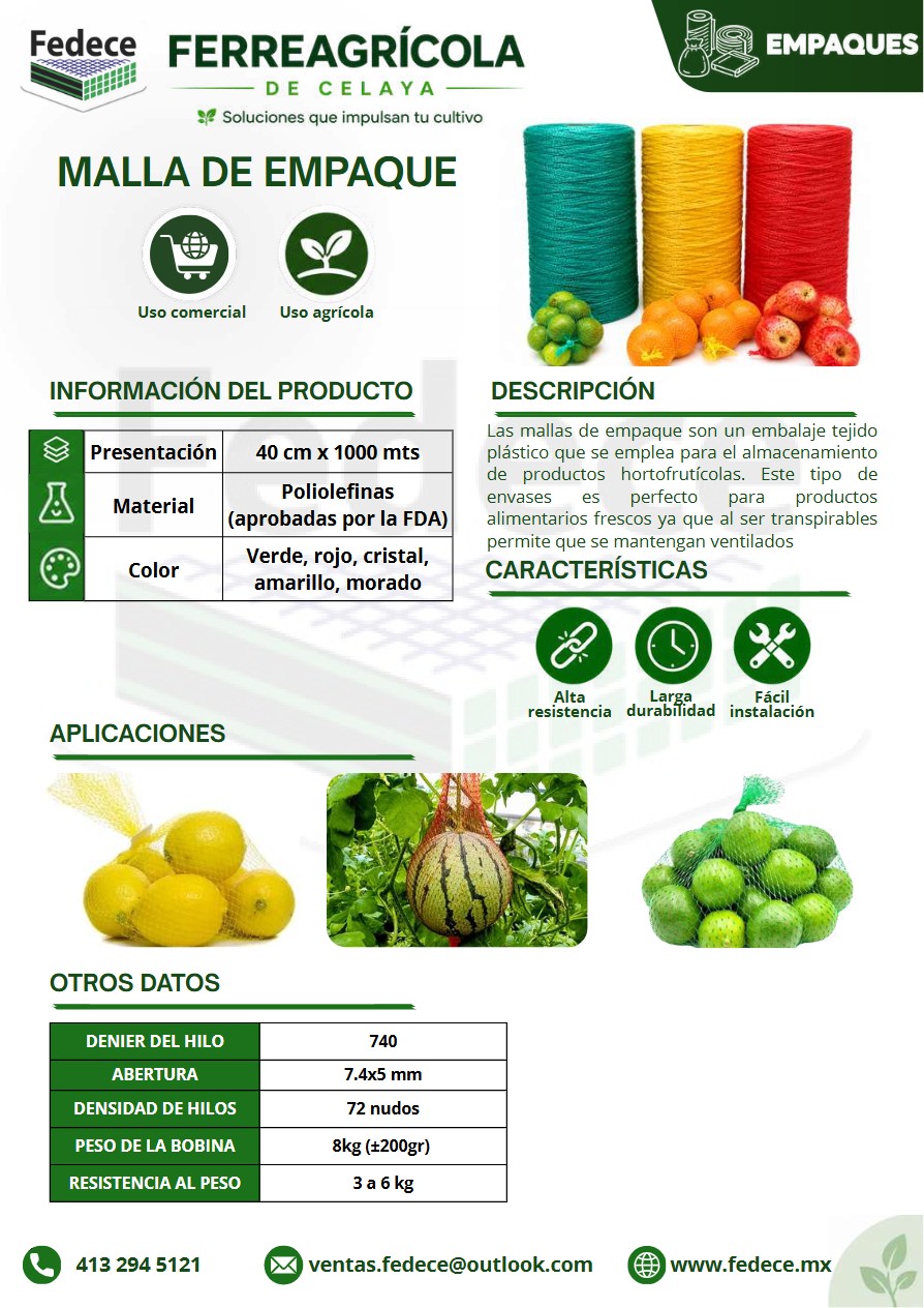 Portada de ficha técnica de MALLA DE EMPAQUE