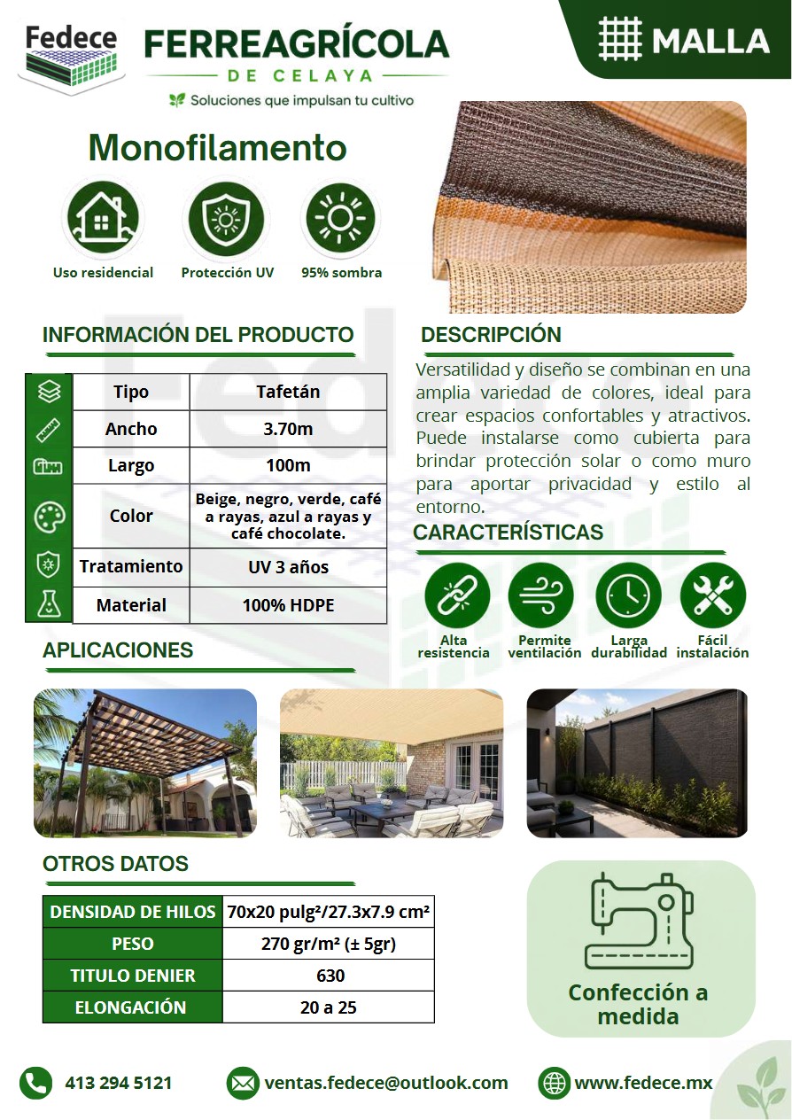 Portada de ficha técnica de MALLA SOMBRA MONOFILAMENTO RESIDENCIAL