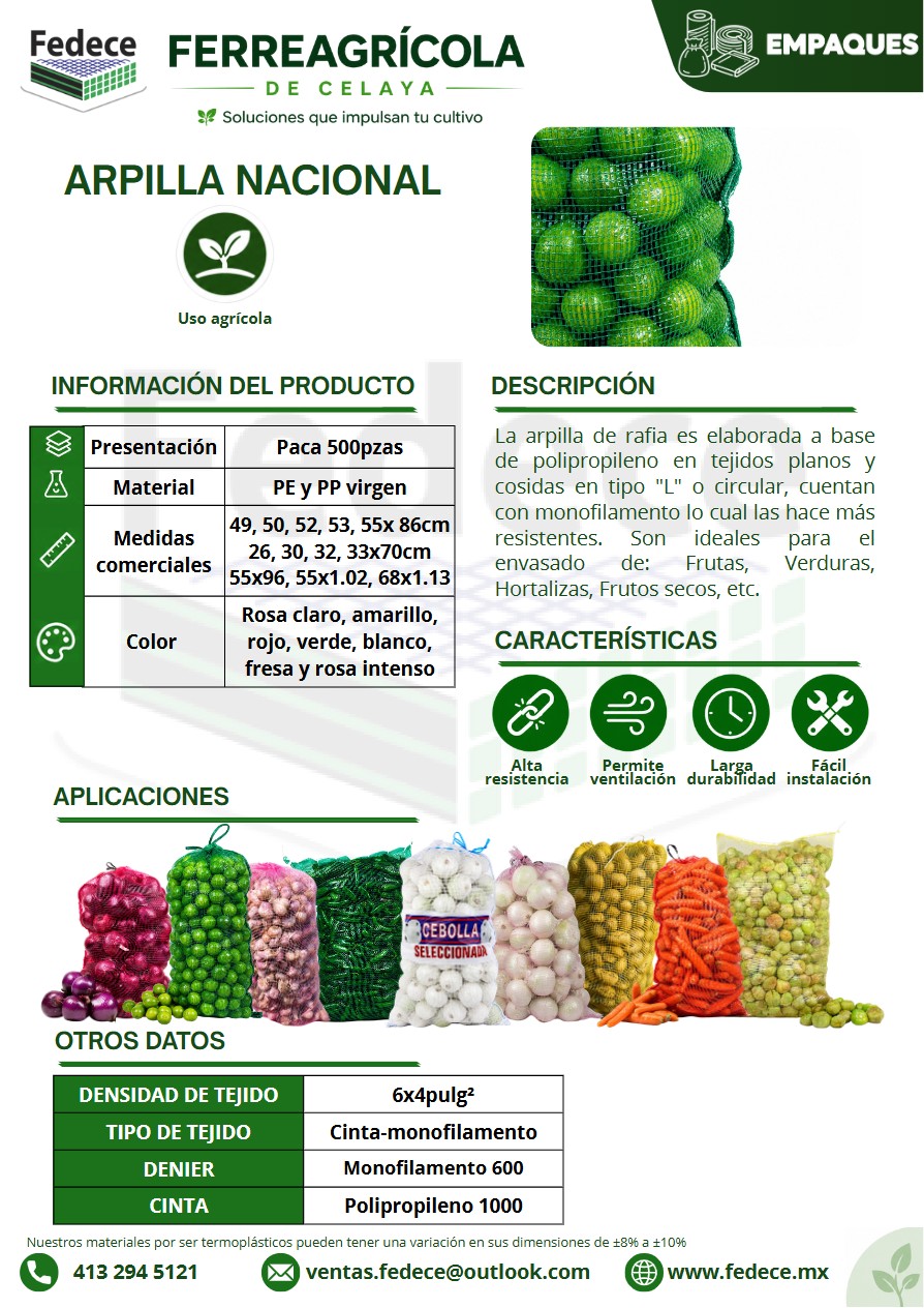Portada de ficha técnica de ARPILLA NACIONAL