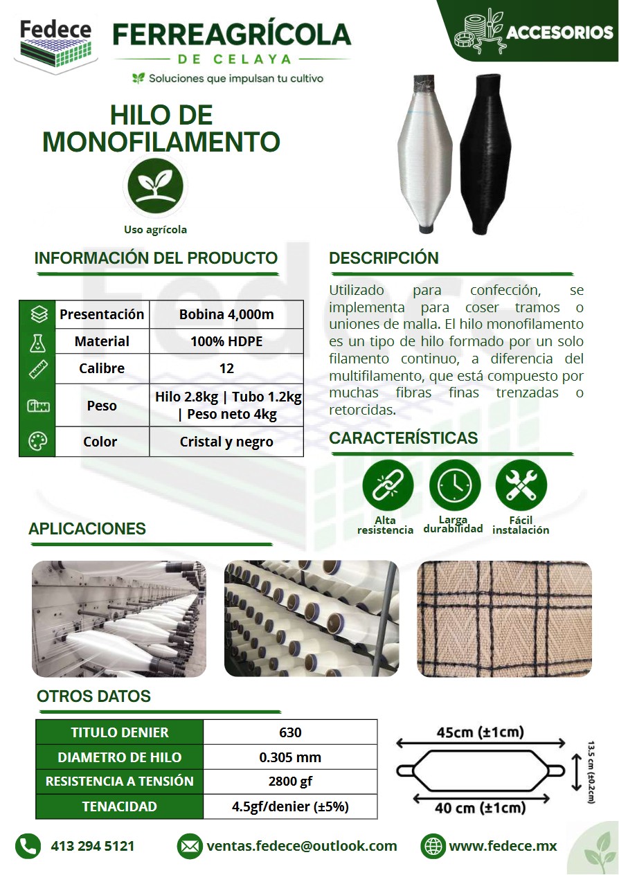 Portada de ficha técnica de BOBINA DE HILO MONOFILAMENTO