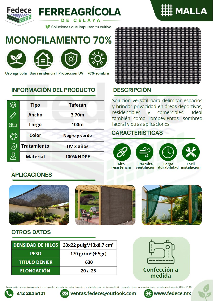 Portada de ficha técnica de MALLA SOMBRA MONOFILAMENTO AGRÍCOLA
